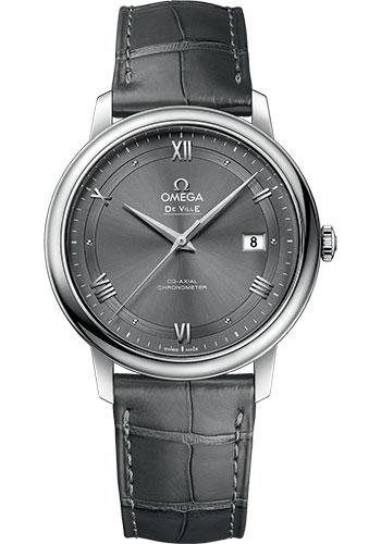 Omega De Ville Prestige Co-Axial Watch - 39.5 mm Steel Case - Grey Dial - Grey Leather Strap - 424.13.40.20.06.001 - Luxury Time NYC