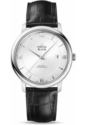 Omega De Ville Prestige Co-Axial Watch - 39.5 mm Steel Case - Silver Dial - Black Leather Strap - 424.13.40.20.02.001 - Luxury Time NYC