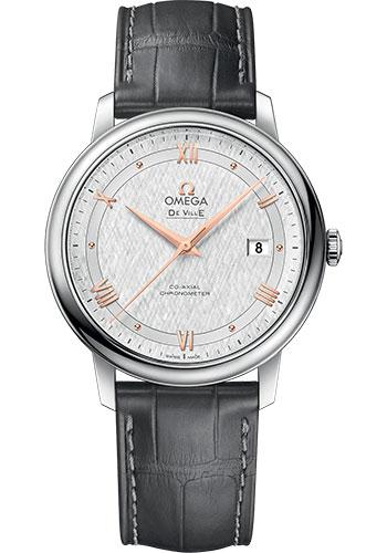 Omega De Ville Prestige Co-Axial Watch - 39.5 mm Steel Case - White Silvery Dial - Grey Leather Strap - 424.13.40.20.02.005 - Luxury Time NYC