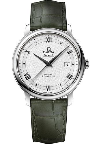 Omega De Ville Prestige Co-Axial Watch - 39.5 mm Steel Case - White Silvery Dial - Leather Strap - 424.13.40.20.02.006 - Luxury Time NYC