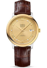 Load image into Gallery viewer, Omega De Ville Prestige Co-Axial Watch - 39.5 mm Steel Case - Yellow Gold Bezel - Champagne Diamond Dial - Brown Leather Strap - 424.23.40.20.58.001 - Luxury Time NYC