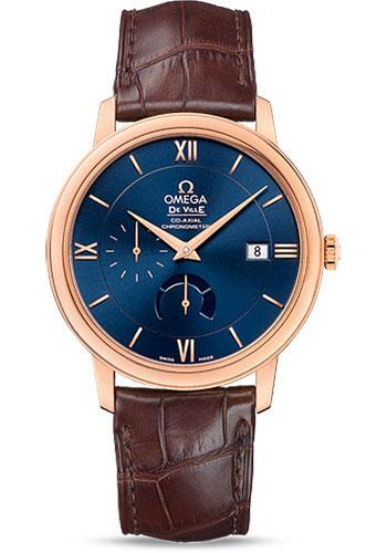 Omega De Ville Prestige Power Reserver Co-Axial Watch - 39.5 mm Red Gold Case - Blue Dial - Brown Leather Strap - 424.53.40.21.03.002 - Luxury Time NYC