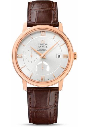 Omega De Ville Prestige Power Reserver Co-Axial Watch - 39.5 mm Red Gold Case - Silver Dial - Brown Leather Strap - 424.53.40.21.02.001 - Luxury Time NYC