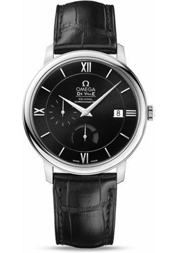 Omega De Ville Prestige Power Reserver Co-Axial Watch - 39.5 mm Steel Case - Black Dial - Black Leather Strap - 424.13.40.21.01.001 - Luxury Time NYC