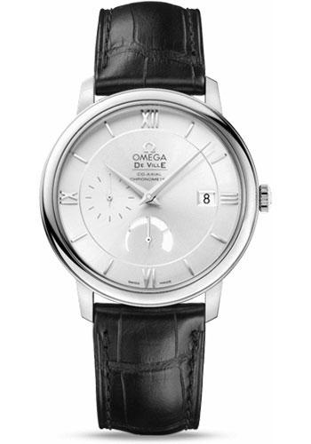 Omega De Ville Prestige Power Reserver Co-Axial Watch - 39.5 mm Steel Case - Silver Dial - Black Leather Strap - 424.13.40.21.02.001 - Luxury Time NYC