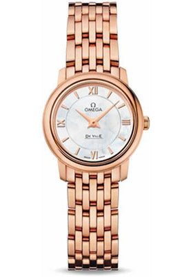 Omega De Ville Prestige Quartz Watch - 24.4 mm Red Gold Case - Mother-Of-Pearl Dial - 424.50.24.60.05.002 - Luxury Time NYC