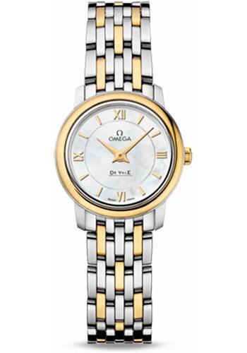 Omega De Ville Prestige Quartz Watch - 24.4 mm Steel And Yellow Gold Case - Mother-Of-Pearl Dial - 424.20.24.60.05.001 - Luxury Time NYC
