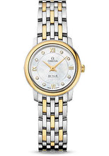Load image into Gallery viewer, Omega De Ville Prestige Quartz Watch - 24.4 mm Steel Case - Yellow Gold Bezel - Mother-Of-Pearl Diamond Dial - Yellow Gold Bracelet - 424.20.24.60.55.001 - Luxury Time NYC
