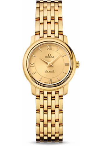 Omega De Ville Prestige Quartz Watch - 24.4 mm Yellow Gold Case - Champagne Dial - 424.50.24.60.08.001 - Luxury Time NYC