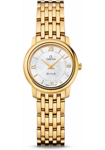 Omega De Ville Prestige Quartz Watch - 24.4 mm Yellow Gold Case - Mother-Of-Pearl Dial - 424.50.24.60.05.001 - Luxury Time NYC