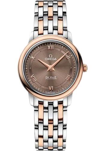 Omega De Ville Prestige Quartz Watch - 27.4 mm Steel And Red Gold Case - Chestnut Dial - 424.20.27.60.13.001 - Luxury Time NYC