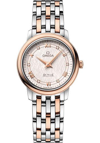 Omega De Ville Prestige Quartz Watch - 27.4 mm Steel And Red Gold Case - Ivory Silvery Dial - 424.20.27.60.52.003 - Luxury Time NYC