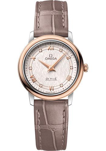 Omega De Ville Prestige Quartz Watch - 27.4 mm Steel And Red Gold Case - Ivory Silvery Dial - Taupe-Brown Leather Strap - 424.23.27.60.52.001 - Luxury Time NYC