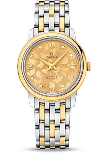 Omega De Ville Prestige Quartz Watch - 27.4 mm Steel And Yellow Gold Case - Champagne Diamond Dial - 424.20.27.60.58.002 - Luxury Time NYC