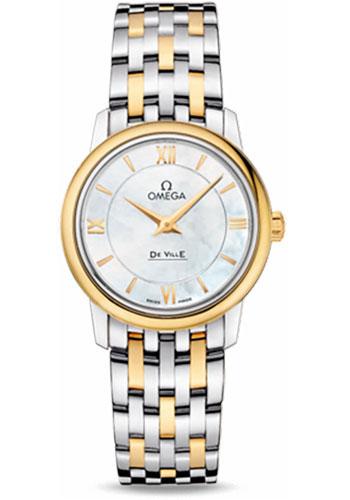 Omega De Ville Prestige Quartz Watch - 27.4 mm Steel And Yellow Gold Case - Mother-Of-Pearl Dial - 424.20.27.60.05.001 - Luxury Time NYC