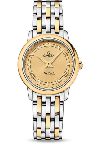 Omega De Ville Prestige Quartz Watch - 27.4 mm Steel Case - Champagne Diamond Dial - Steel And Yellow Gold Bracelet - 424.20.27.60.58.003 - Luxury Time NYC