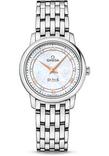 Omega De Ville Prestige Quartz Watch - 27.4 mm Steel Case - White Diamond Dial - 424.10.27.60.55.001 - Luxury Time NYC