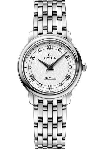 Omega De Ville Prestige Quartz Watch - 27.4 mm Steel Case - White Silvery Dial - 424.10.27.60.52.002 - Luxury Time NYC