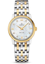 Load image into Gallery viewer, Omega De Ville Prestige Quartz Watch - 27.4 mm Steel Case - Yellow Gold Bezel - Mother-Of-Pearl Diamond Dial - Yellow Gold Bracelet - 424.20.27.60.55.001 - Luxury Time NYC