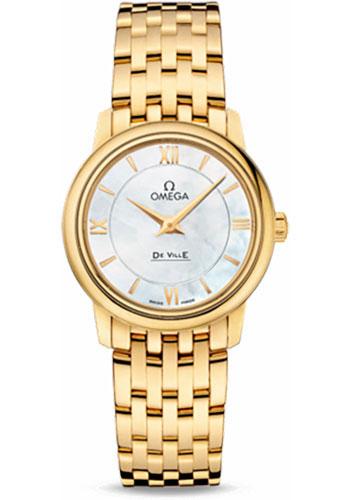 Omega De Ville Prestige Quartz Watch - 27.4 mm Yellow Gold Case - Mother-Of-Pearl Dial - 424.50.27.60.05.001 - Luxury Time NYC