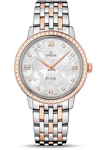 Omega De Ville Prestige Quartz Watch - 32.7 mm Steel Case - 8K Red Gold Bezel - Silver Diamond Dial - Red Gold-Steel Bracelet - 424.25.33.60.52.001 - Luxury Time NYC