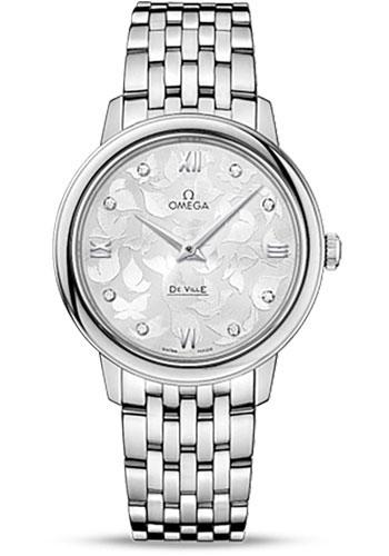 Omega De Ville Prestige Quartz Watch - 32.7 mm Steel Case - Silver Diamond Dial - 424.10.33.60.52.001 - Luxury Time NYC