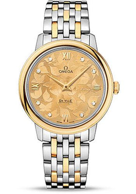Omega De Ville Prestige Quartz Watch - 32.7 mm Steel Case - Yellow Gold Bezel - Champagne Diamond Dial - Steel And Yellow Gold Bracelet - 424.20.33.60.58.001 - Luxury Time NYC