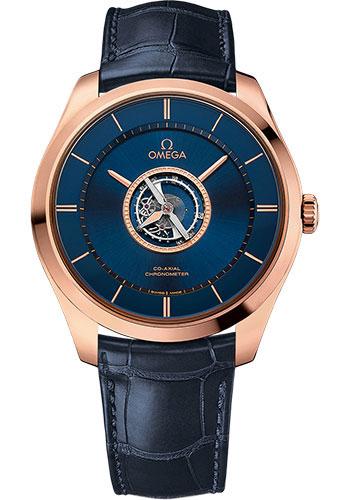 Omega De Ville Tourbillon Co-Axial Numbered Edition - 44 mm Sedna Gold Case - Blue Dial - Blue Leather Strap - 528.53.44.21.03.001 - Luxury Time NYC