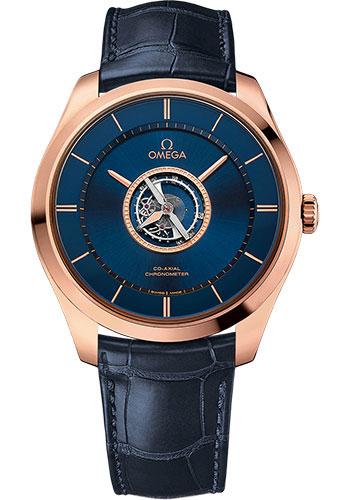 Omega De Ville Tourbillon Co Axial Numbered Edition 44 mm Sedna Gold Case Blue Dial Blue Leather Strap 528.53.44.21.03.001