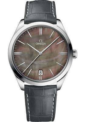 Omega De Ville Tresor Master Co-Axial Watch - 40 mm White Gold Case - Tahiti Domed Mother-Of-Pearl Dial - Grey Leather Strap - 432.53.40.21.07.001 - Luxury Time NYC