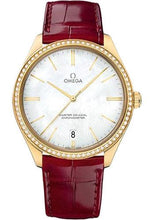 Load image into Gallery viewer, Omega De Ville Tresor Master Co-Axial Watch - 40 mm Yellow Gold Case - Diamond-Set Bezel - Domed Mother-Of-Pearl Dial - Red Leather Strap - 432.58.40.21.05.004 - Luxury Time NYC