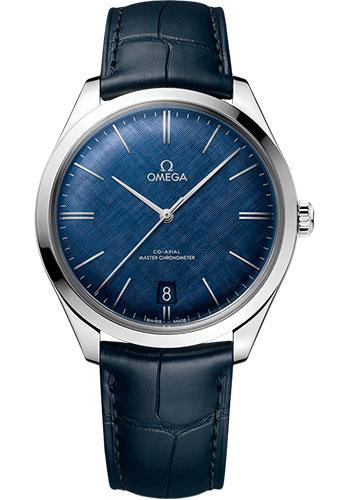 Omega De Ville Tresor Omega Co-Axial Master Chronometer - 40 mm Steel Case - Blue Patterned Dial - Blue Leather Strap - 435.13.40.21.03.001 - Luxury Time NYC