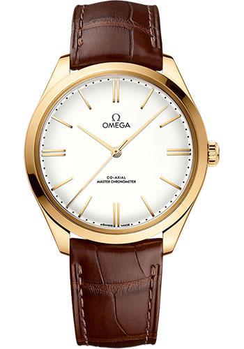 Omega De Ville Tresor Omega Co-Axial Master Chronometer - 40 mm Yellow Gold Case - Ivory Enamel Dial - Brown Leather Strap - 435.53.40.21.09.001 - Luxury Time NYC