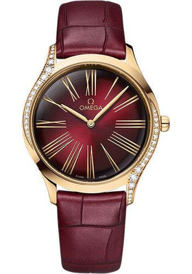 Omega De Ville Tresor Quartz - 36 mm Moonshine Gold Case - Lacquered Gradient Red Garnet Dial - Shiny Red Garnet Leather Strap - 428.58.36.60.11.001 - Luxury Time NYC