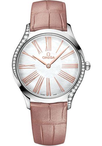 Omega De Ville Tresor Quartz - 36 mm Steel Case - Lacquered White Mother-Of-Pearl Dial - Nude Leather Strap - 428.18.36.60.05.002 - Luxury Time NYC