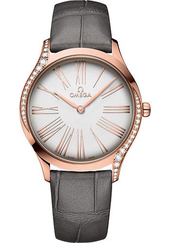 Omega De Ville Tresor Quartz Watch - 36 mm Sedna Gold Case - Silver Dial - Grey Leather Strap - 428.58.36.60.02.001 - Luxury Time NYC
