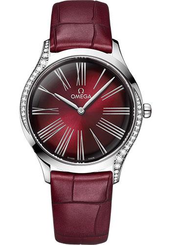 Omega De Ville Tresor Quartz Watch - 36 mm Steel Case - Gradient Burgundy Dial - Burgundy Leather Strap - 428.18.36.60.11.001 - Luxury Time NYC