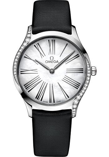 Omega De Ville Tresor Quartz Watch - 36 mm Steel Case - Mother-Of-Pearl Dial - Black Fabric Strap - 428.17.36.60.05.001 - Luxury Time NYC
