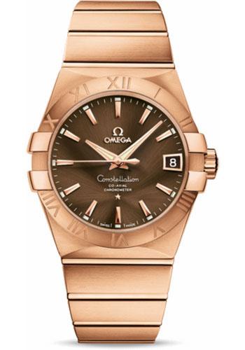 Omega Gents Constellation Chronometer Watch - 38 mm Brushed Red Gold Case - Brown Dial - 123.50.38.21.13.001 - Luxury Time NYC