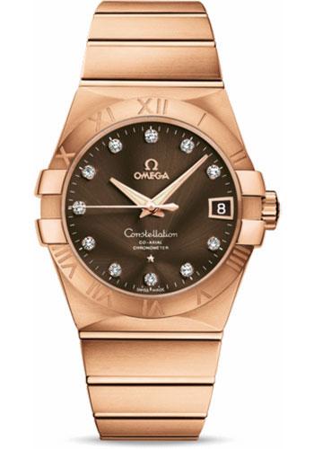 Omega Gents Constellation Chronometer Watch - 38 mm Brushed Red Gold Case - Brown Diamond Dial - 123.50.38.21.63.001 - Luxury Time NYC