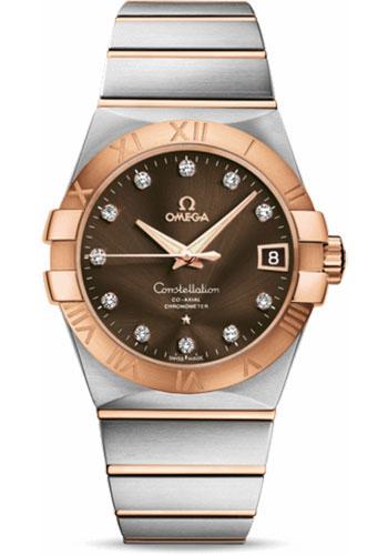 Omega Gents Constellation Chronometer Watch - 38 mm Brushed Steel And Red Gold Case - Brown Diamond Dial - 123.20.38.21.63.001 - Luxury Time NYC
