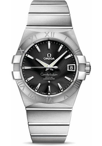 Omega Gents Constellation Chronometer Watch - 38 mm Brushed Steel Case - Black Dial - 123.10.38.21.01.001 - Luxury Time NYC