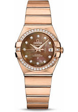 Load image into Gallery viewer, Omega Ladies Constellation Chronometer Watch - 27 mm Brushed Red Gold Case - Diamond Bezel - Dark Mother-Of-Pearl Diamond Dial - 123.55.27.20.57.001 - Luxury Time NYC