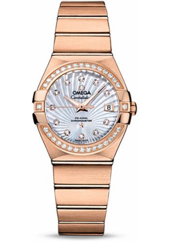 Omega Ladies Constellation Chronometer Watch - 27 mm Brushed Red Gold Case - Diamond Bezel - Mother-Of-Pearl Supernova Diamond Dial - 123.55.27.20.55.001 - Luxury Time NYC