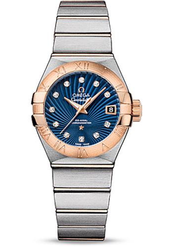 Omega Ladies Constellation Chronometer Watch - 27 mm Brushed Steel And Red Gold Case - Blue Supernova Diamond Dial - 123.20.27.20.53.001 - Luxury Time NYC