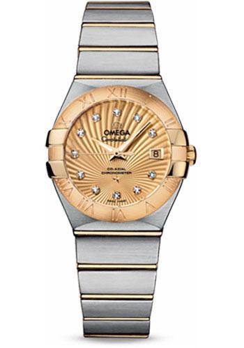 Omega Ladies Constellation Chronometer Watch - 27 mm Brushed Steel And Yellow Gold Case - Champagne Supernova Diamond Dial - 123.20.27.20.58.001 - Luxury Time NYC