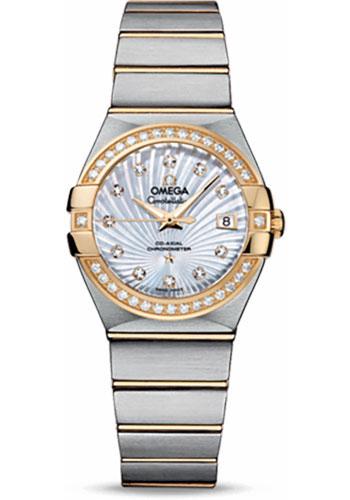Omega Ladies Constellation Chronometer Watch - 27 mm Brushed Steel And Yellow Gold Case - Diamond Bezel - Mother-Of-Pearl Supernova Diamond Dial - 123.25.27.20.55.002 - Luxury Time NYC