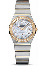 Load image into Gallery viewer, Omega Ladies Constellation Chronometer Watch - 27 mm Brushed Steel And Yellow Gold Case - Diamond Bezel - Mother-Of-Pearl Supernova Diamond Dial - 123.25.27.20.55.002 - Luxury Time NYC