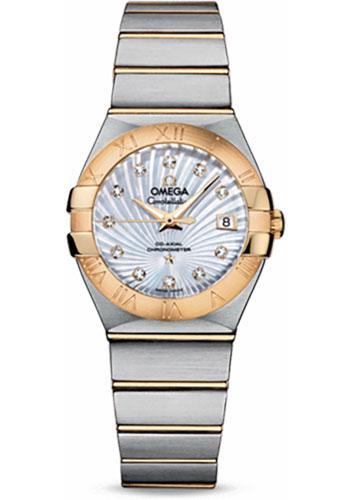 Omega Ladies Constellation Chronometer Watch - 27 mm Brushed Steel And Yellow Gold Case - Mother-Of-Pearl Supernova Diamond Dial - 123.20.27.20.55.002 - Luxury Time NYC