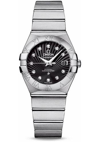 Omega Ladies Constellation Chronometer Watch - 27 mm Brushed Steel Case - Black Supernova Diamond Dial - 123.10.27.20.51.001 - Luxury Time NYC